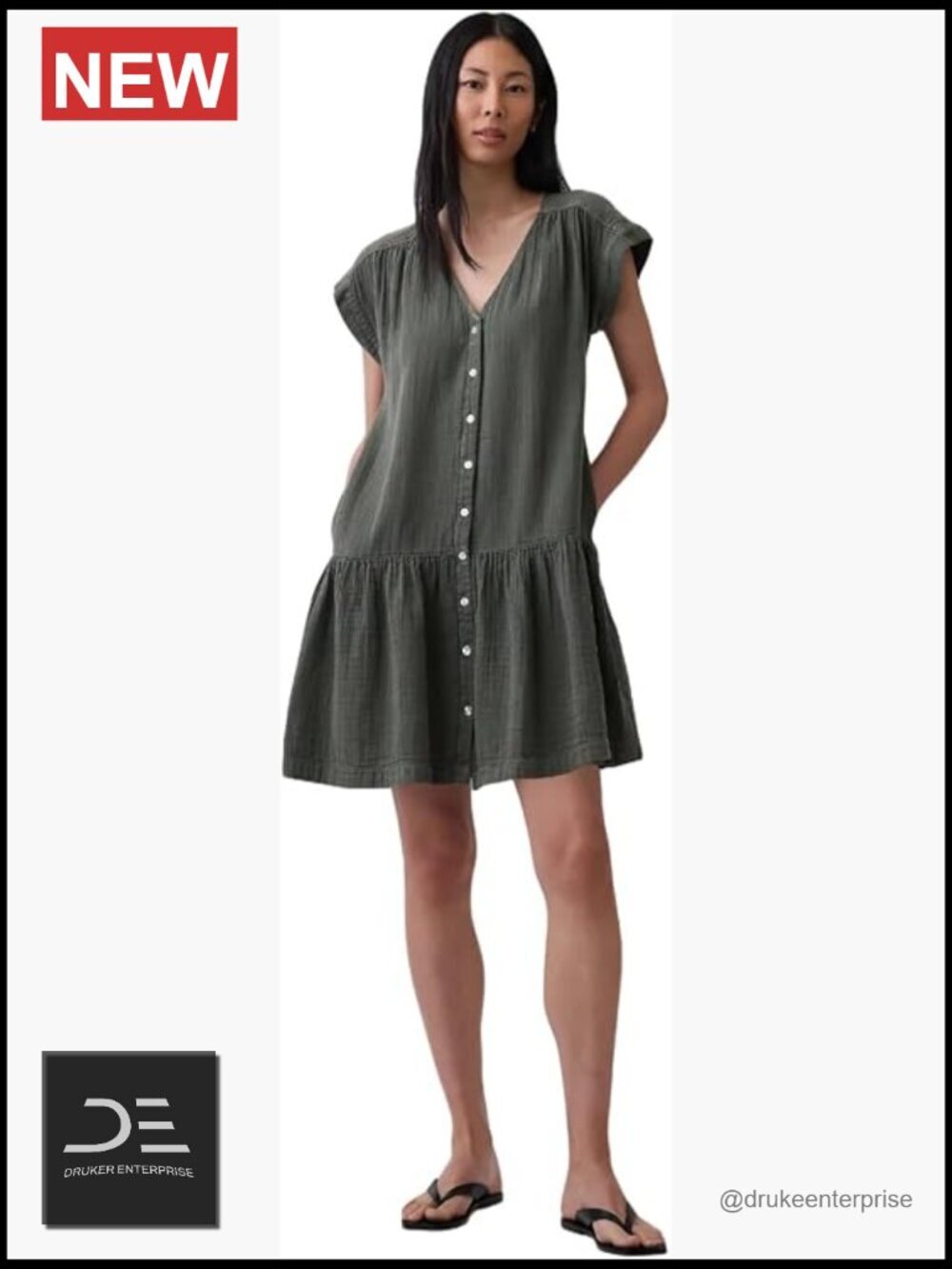 Short Sleeve Shirt Dress - 100% Cotton, Pull On, Knee-Length